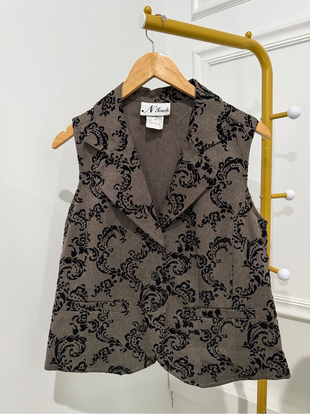 N Touch Brown Patterned Sleeveless Blazer Vest